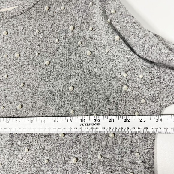 Zara Trafaluc Pearl Studded Sweater Womens Gray 3/4 Sleeve Soft Knit Size Medium - Picture 5 of 7